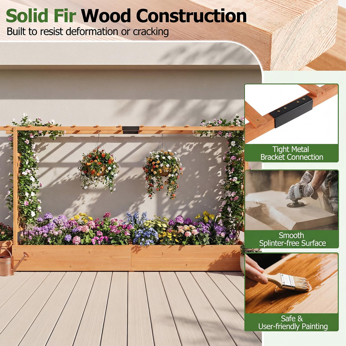 HAPPYGRILL 45" Raised Garden Bed with Trellis & /Hanging Roof