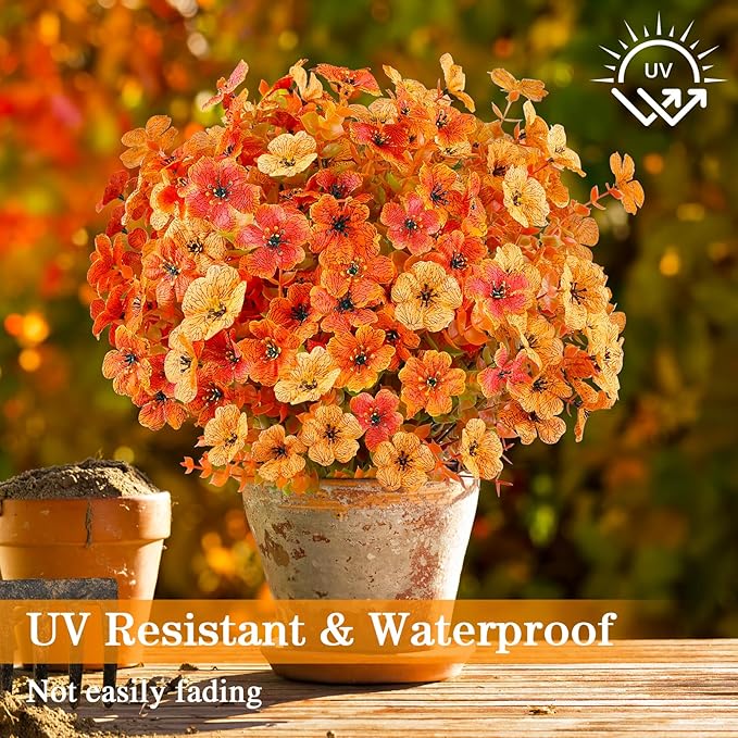 AGIRL 16 Bundles Artificial Fall Flowers Outdoor Indoor Decoration,No Fade Autumn Fake Plastic Plants with Eucalyptus Leaves,Faux Mums for Thanksgiving Garden Front Door Porch Patio Fall Decor