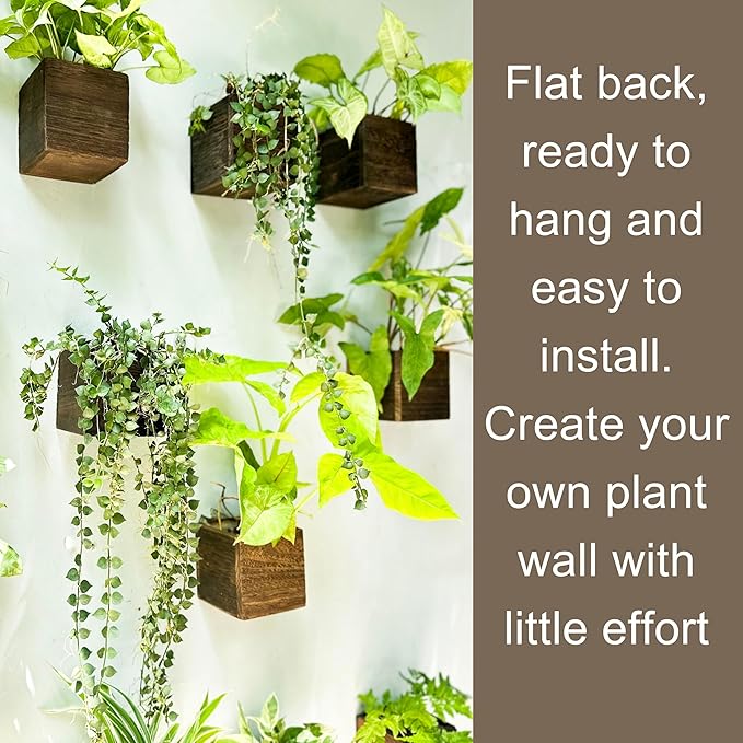 LaLaGreen Indoor Planter Box for Plants (4x4 Inch, 12 Pack) Small Square Wooden Wall Mounted Planters Wood Window Boxes Hanging Flower Pot Plant Holder Outdoor Herb Modern Vertical Garden Home Decor