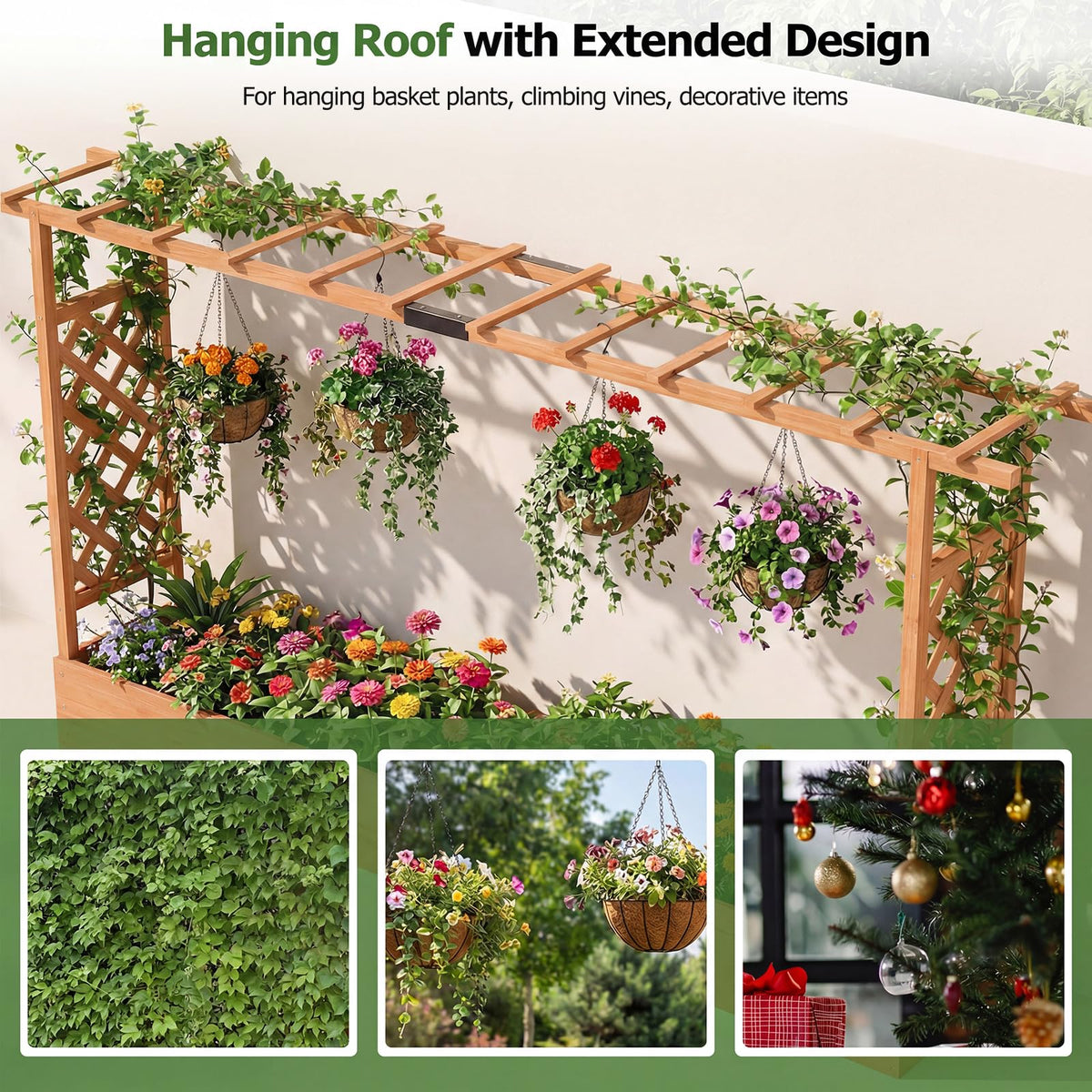 HAPPYGRILL 45" Raised Garden Bed with Trellis & /Hanging Roof