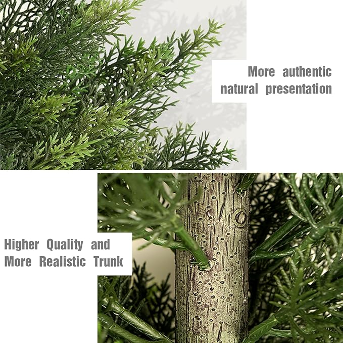 Outdoor Artificial Cedar Topiary Tree, Faux Evergreen Shrubs for Front Porch Decor, Lifelike Fake Bushes Plants for Home Living Room Front Door Decor (2, 3ft)