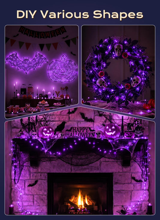 Halloween Fairy Lights Plug in, 33Ft 100LEDs Purple Fairy Lights, Waterproof Flexible Black Wire String Lights for Bedroom Home Party Ghost Haunted House Indoor Outdoor Halloween Decorations, Purple
