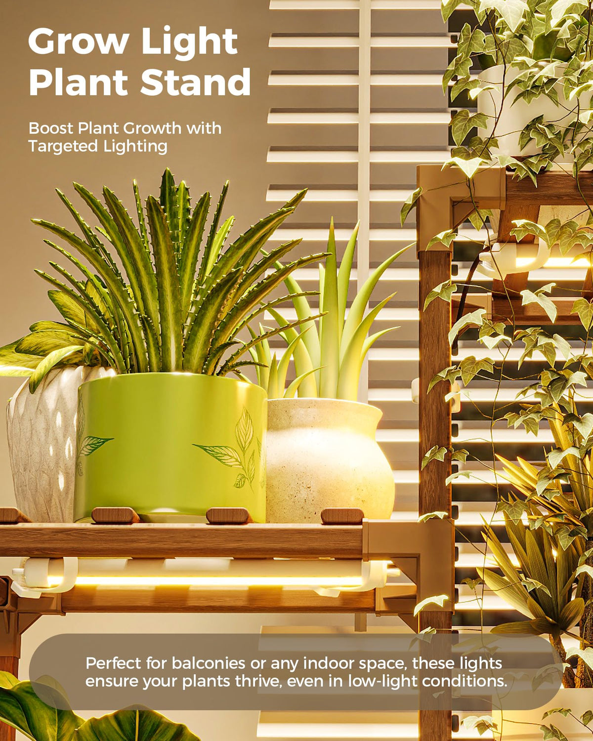 Bamworld Plant Stand with Grow Lights, 11 Tier Tall Large Wood Plant Shelf