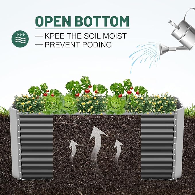 Land Guard 8x4x3ft Rectangular Galvanized Raised Garden Beds, Large-Capacity Metal Planter Box Outdoor, Durable Deep Raised Garden Bed 3ft Tall, Raised Beds for Gardening Vegetables, Modern Gray