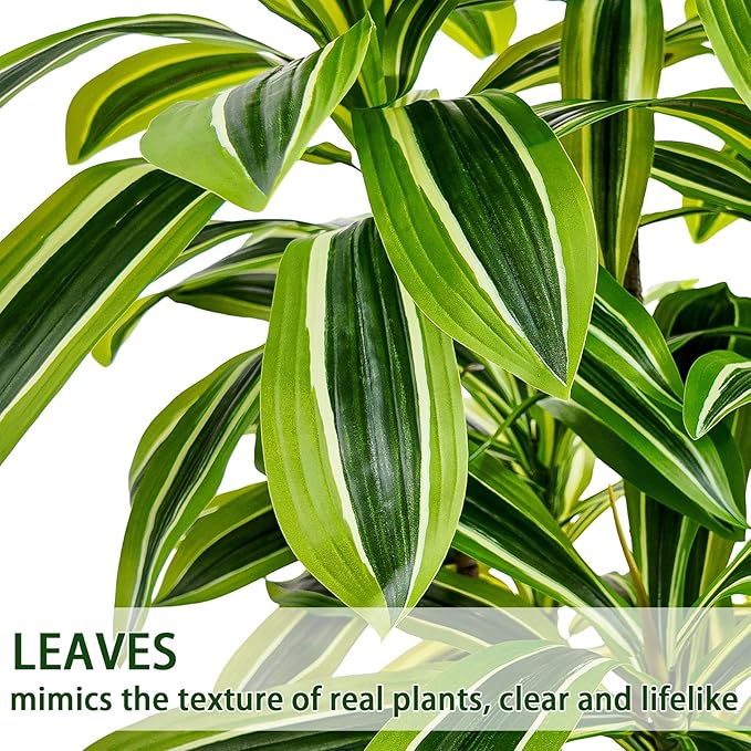 Artificial Yellow Dracaena Tree - 6FT Tall Fake Plants with White Tall Planter - Artificial Plants Indoor Floor Plant in Pot - Large Tropical Fake Yucca Potted Tree for Home Office Living Room Decor