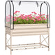 Outsunny Raised Garden Bed with Cover and Storage Shelf, Cream