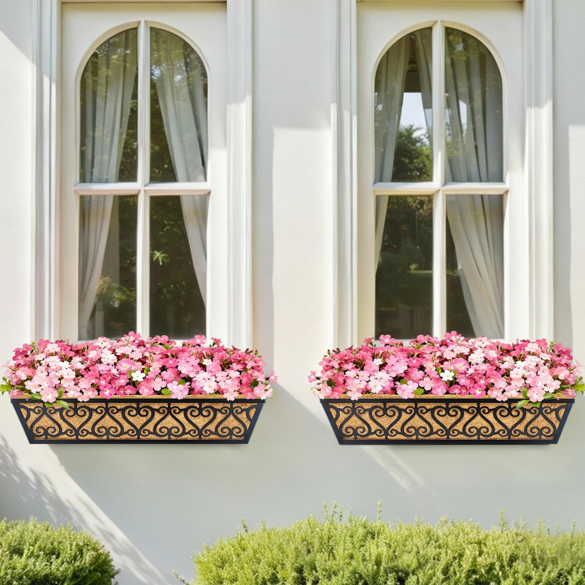EINYEXW 6 Pack 30 Inch Deck Railing Planter Box - Window Boxes Planters with Adjustable Brackets Coco Liners Balcony Planters Railing Hanging for Window Flower Boxes Outdoor Garden Decor