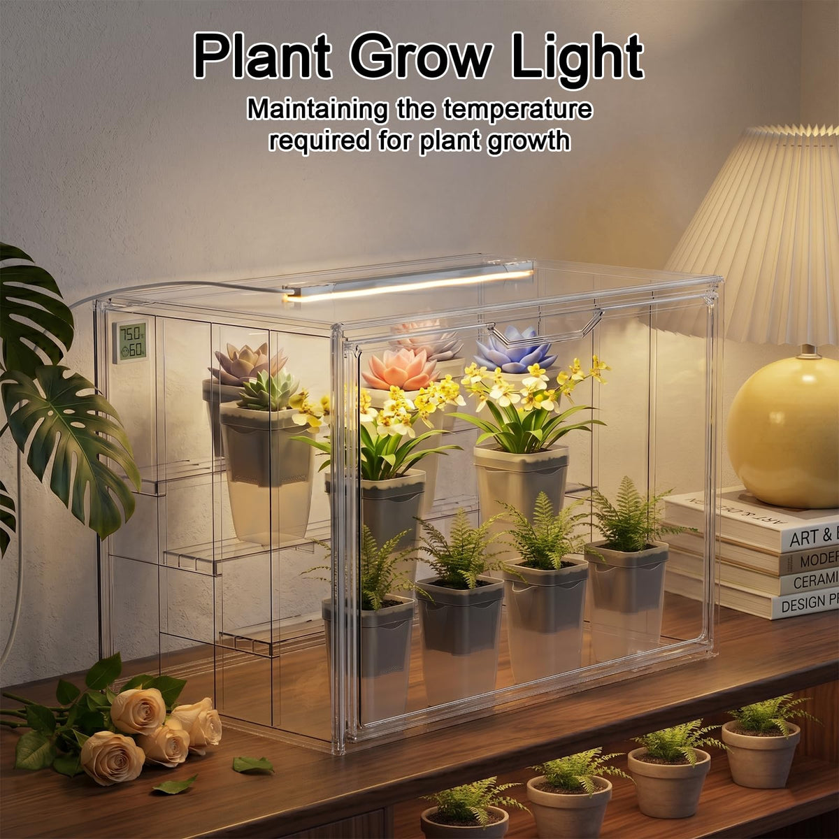 Clear Mini Indoor Greenhouse, with Hygrometer and Grow Light, 1-Pack