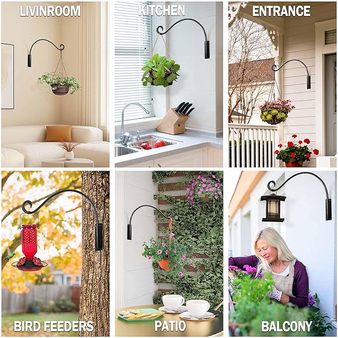 Lifyzoon Heavy Duty Plant Hanger Bracket (16"/Black), 45lbs Weight Capacity - Outdoor Hand-Forged Hanging Plant Bracket Durable and Stable Bird Feeder Hanger
