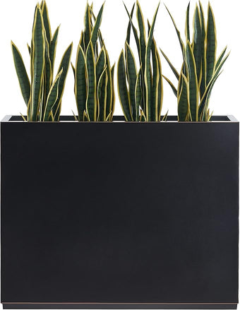 Wallowa Metallic Heavy Outdoor Planter Box, Span Planter, Pure Black with Hand Brushed Gold Rim, Long and Tall Divider Planter, No Assembly and Seamless, 38”Lx10”Wx30”H 48.8 Pounds