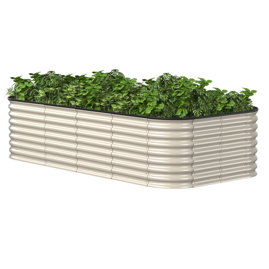 MUPATER 8x4x2FT Galvanized Raised Garden Beds for Gardening, 24” H Garden Boxes Outdoor with Support Rods, Modular Garden Bed Kit Oval for Vegetables, Herbs and Flowers, Ivory White
