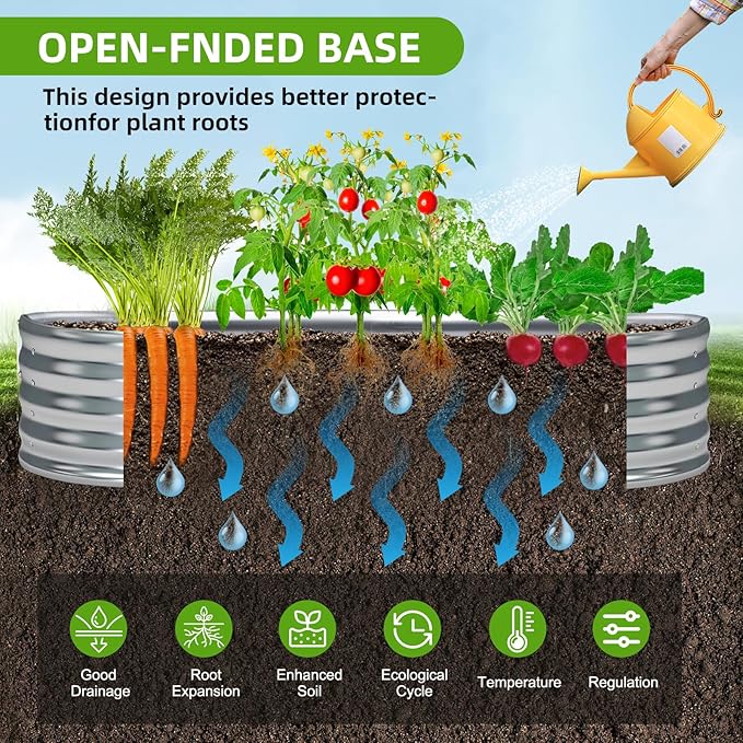 Galvanized Raised Garden Bed Kit, Planter Garden Boxes Outdoor, Oval Large Metal for Vegetables Fruits, Flowers Planter Boxes, Easy Assembly Garden Bed Kit 4x2x1 FT (1-Pack)