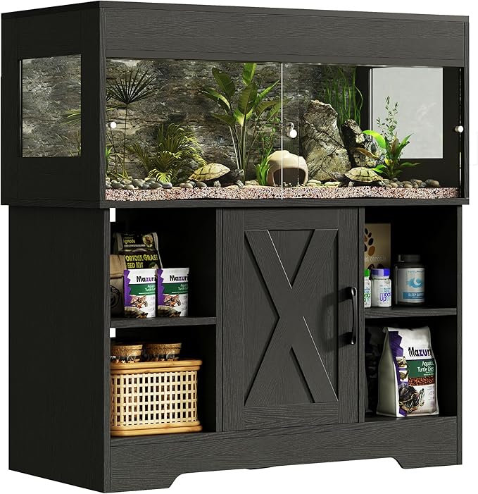 Herture 40 Gallon Reptile Terrarium Tank with Storage Cabinet, Reptile Tank with Stand, for Leopard Geckos, Corn Snakes, Juvenile Pets, Sliding Acrylic Doors, Mesh Top, Power Outlet, Black PX03RTB