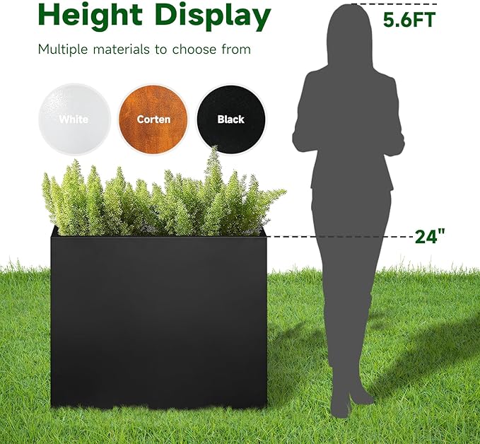 GZLVSOW Black Steel Metallic Heavy Planter 30" x 12" x 24" for Outdoor Plants Metal Long Outdoor Planter Spliced Flower Box with Partitions for Outside,Indoor,Garden (Black, 30 * 12 * 24)