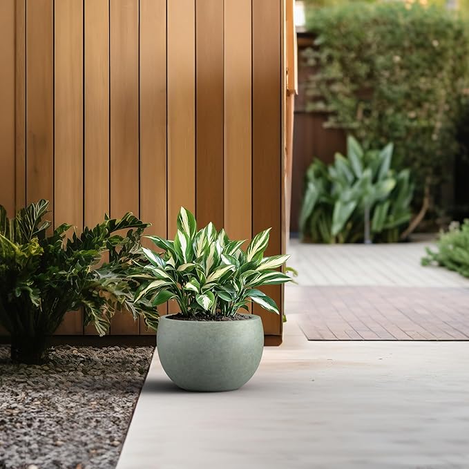Kante 19.9" Dia Round Concrete Planter, Outdoor/Indoor Large Bowl Plant Pots with Drainage Hole and Rubber Plug for Garden Patio Balcony Home, Mint Green