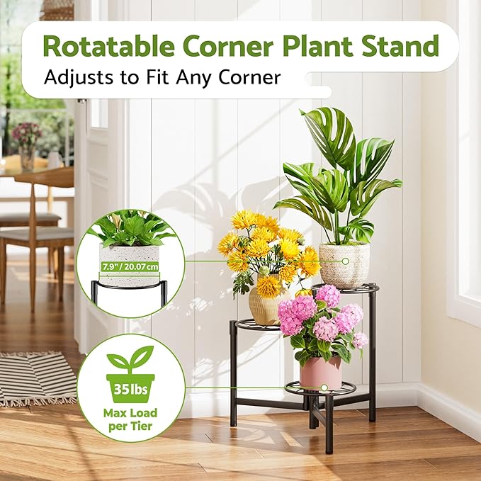 NQW Tiered Plant Stand Outdoor 3 Tier Indoor Metal Flower Shelf for Multiple Plants Corner Tall Flower Holders for Patio Garden Living Room Balcony Bedroom Black Diamond