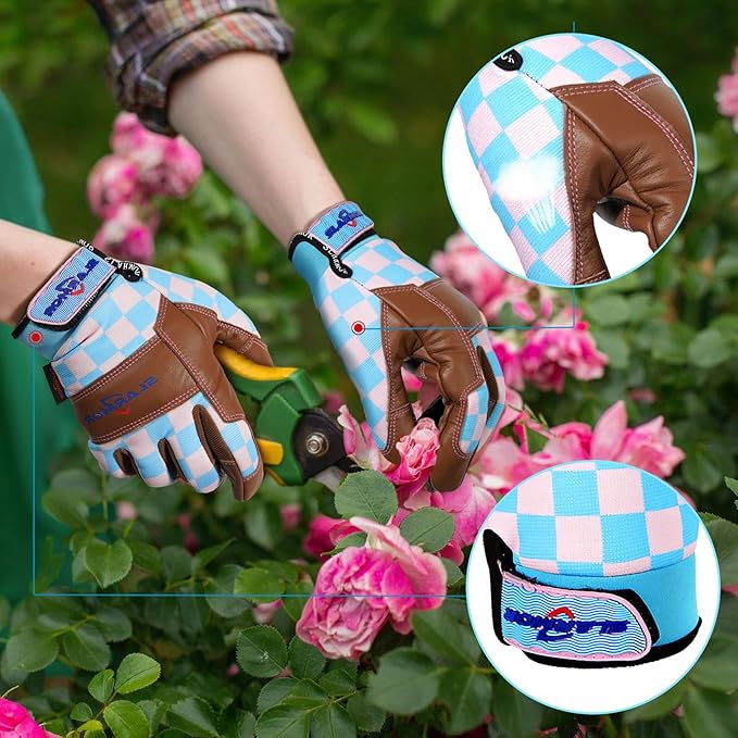 Leather-Gardening-Gloves for Women,Thorn-Proof Work-Gloves for Weeding,Digging,Planting,Pruning Yard garden Gloves