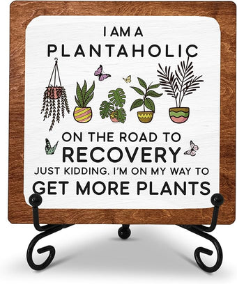 Plantahloc Table Sign For Garden, Funny 5x5 Inch Decor Plaque, Farewell Office Gift For Plant Lady Plant Lover Plant Mom Plant Lover, Wood Plaque For Greenhouse Garden Farmhouse Decor Wood Sign B(20)