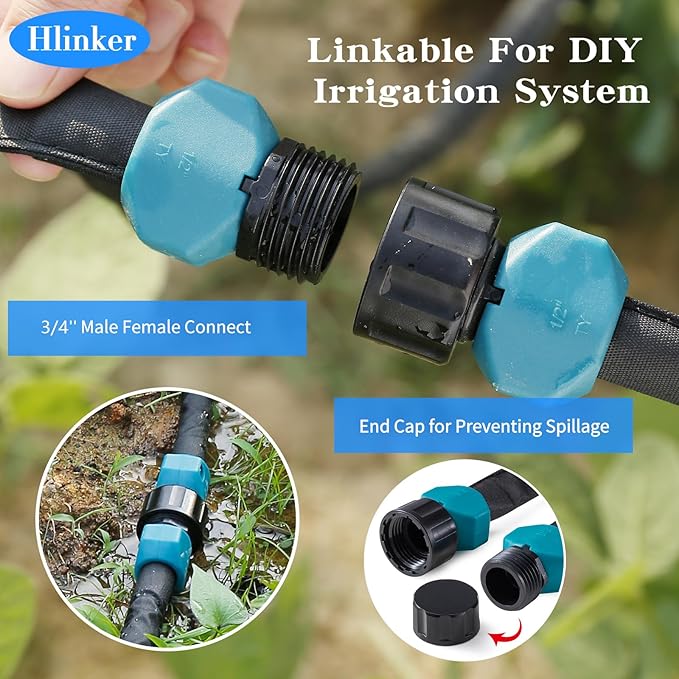 2026 Flat Soaker Hose 100 ft (50ft 2Packs) with Stake for Garden, Linkable Drip Hose Diy Automates Garden Irrigation System Saving 88% Water, Dual-layer Leak-free Design Water Hose with Holes