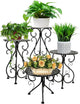 NAKUPE 4-Pack Metal Plant Stand for Indoor Outdoor, Heavy Duty Flower Pot Stands for Multiple Plants, Rustproof Iron Planter Holder Display Shelf for Patio Home Garden Porch Balcony(Black)