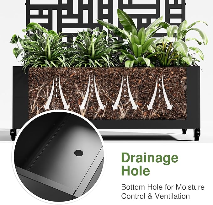 Casaphoria Metal Raised Garden Bed with Trellis and Wheels, 72"x35"x16" Arched Planter Box for Climbing Plants, Vegetables & Vines, Features Drainage Holes and Privacy Screen (Black-Helen)