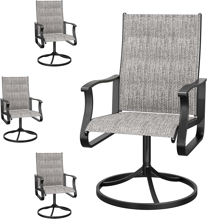Patio Swivel Chairs Set of 4, Outdoor Dining Chairs with High Back, 360° Swivel Rocker Chair in All-Weather Padded Textilene & Metal Frame for Garden, Porch, Backyard, Balcony(Padded Grey)