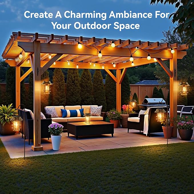 Solar Lanterns Outdoor Waterproof, High Brightness Hanging Solar Lights for Outside with Wall Hooks, Retro Metal Outdoor Lanterns Auto On/Off for Porch, Patio, Yard Decor 4 Pack