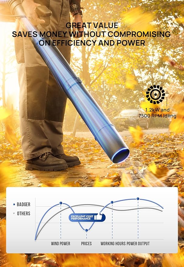 WILD BADGER POWER Leaf Blower Backpack, 43cc Gas Powered Strong Air Flow , Light Weight 17.4 lbs, Ideal for Leaf, Sand, Gravel, Snow, Yard and Driveway
