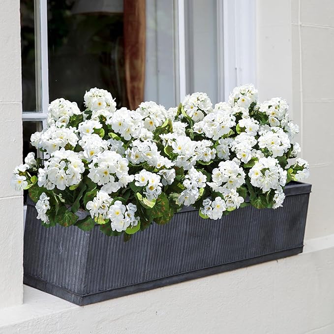 Artificial Geranium Fake Flowers for Outdoors Decoration, 6 Bundles Silk Geraniums White Flower UV Resistant Look Real Faux Plants for Front Door Garden Porch Planter Patio Balcony Yard Indoor Home