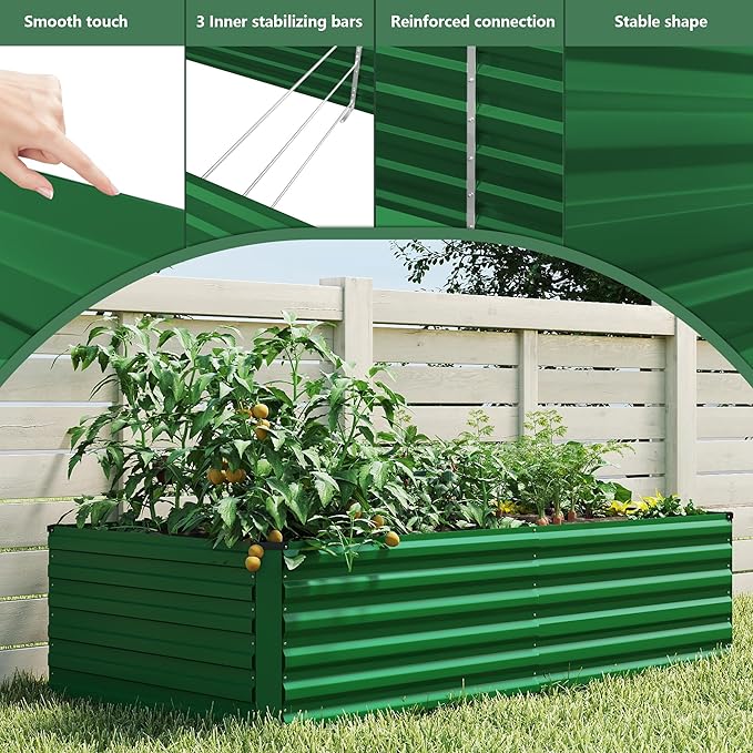 FOOWIN 4pcs 6x3x2ft Galvanized Raised Garden Bed, Planter Raised Garden Boxes Outdoor, Large Metal Raised Beds for Gardening, Garden Bed for Vegetables, Flowers, Herb,269 Gallon Capacity, Green