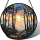 DASTOLL Stained Glass Window Hanging, Forest Sunrise Smoke Blue Brown Tree Suncatcher for Doors Window Home Landscape Sun Catchers Decor Mother's Day Birthday Gifts for Women, Men Mom 9.8 in