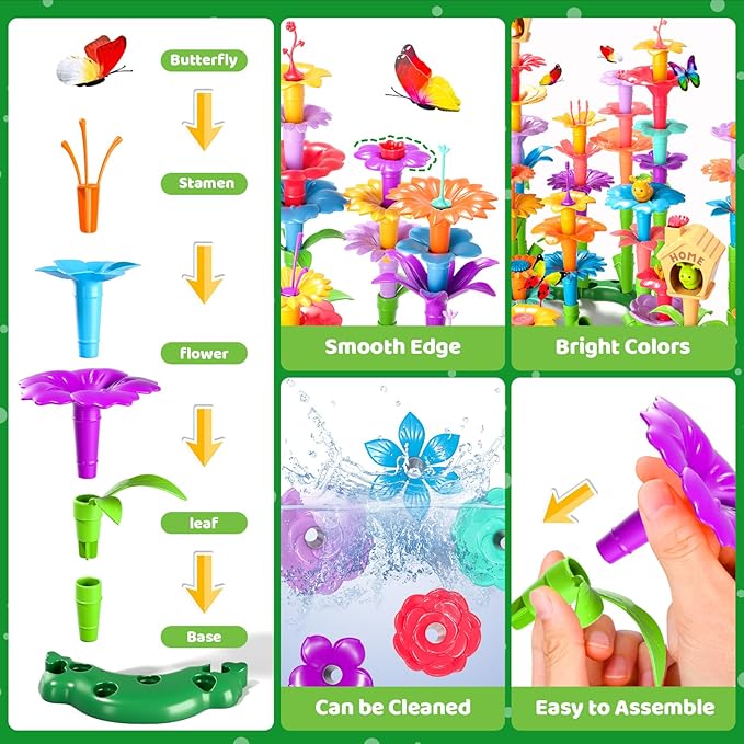 238Pcs Flower Garden Building Toys for Girls 3 4 5 6 7 Year Old, Upgrade DIY Building Stacking Toys, STEM Preschool Educational Toddler Toys Brain Development Kindergarten Kids Toy