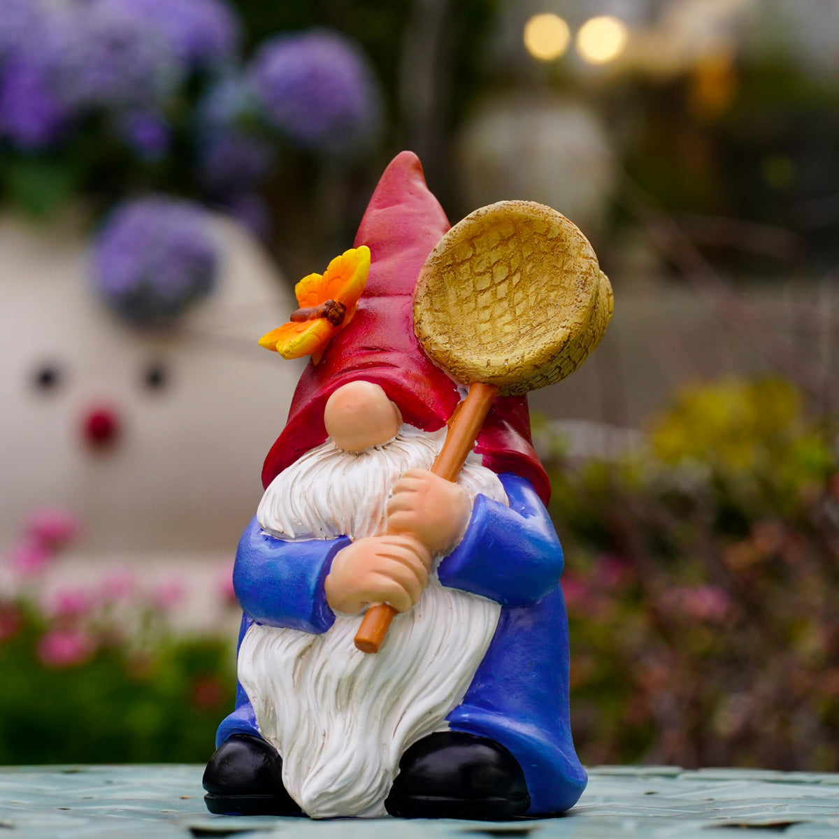 Garden Gnome Statue with Butterfly Net, Garden Decor