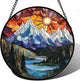 Stained Glass Window Hanging - Colorful Mountain Lake Landscape Sun Catcher for Door Garden Home Decor Suncatcher Christmas Mother's Day Birthday Gifts for Women Men Mom Nana 11.8 in