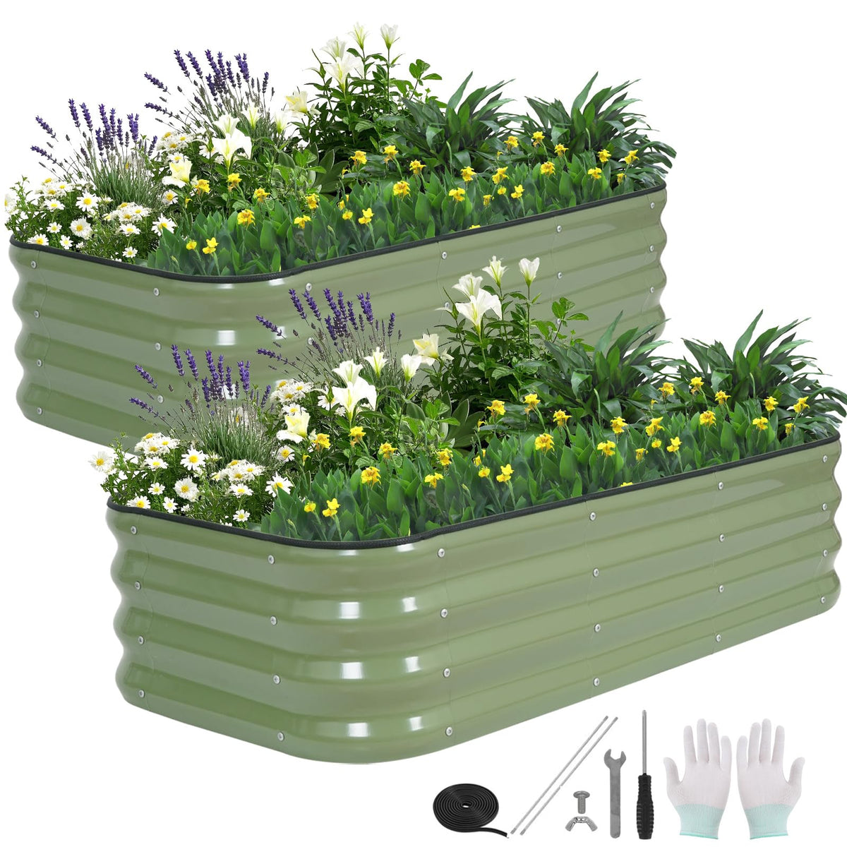 BIRDSINYARD 3 in 1 Galvanized Raised Garden Bed, 4x2x1ft, 2Pack, Green