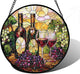 Stained Glass Window Hanging, Grapes and Wine Suncatcher Diamond Glass Panel Hangings Sun Catchers Decor for Birthday for Women, Men, Wife, Aunt, and Mom 9.8 in