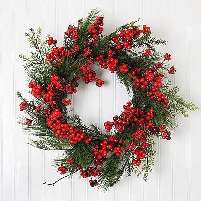 GREENTIME 16 Pack Artificial Red Berry Stems Holly for Christmas Tree Decorations for New Year's Eve Decor, Holiday and Home Crafts for Fall Thanksgiving Day