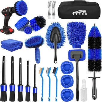 26Pcs Car Detailing Brush Set, Car Detailing Kit, Car Detailing Brushes, Car Cleaning Kit, Car Windshield Cleaning Tool, Professional Car Care kit - Car Wash Brush kit for Interior Exterior Wheels