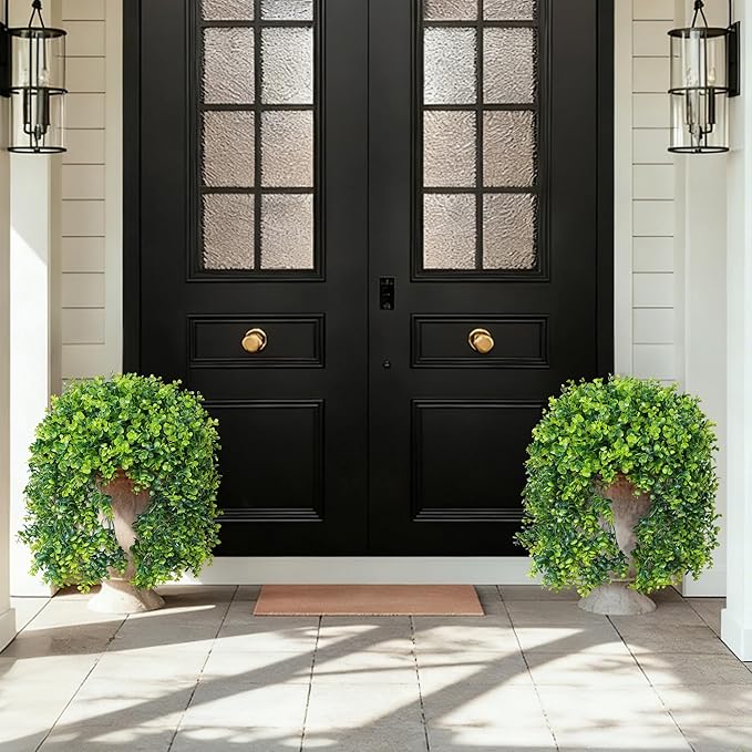 Faux Outdoor Plants Fake Hanging Plants for Outdoors Outside Decorations, 2 Pcs Green Faux Eucalyptus Stems Realistic UV Resistant Artificial Greenery for Planters Porch Garden Yard Front Door Patio