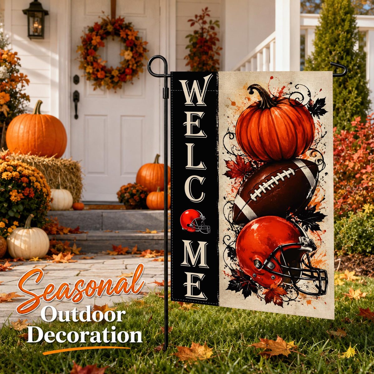 Fall Decor - Double Sided Fall Football Welcome Garden Flag