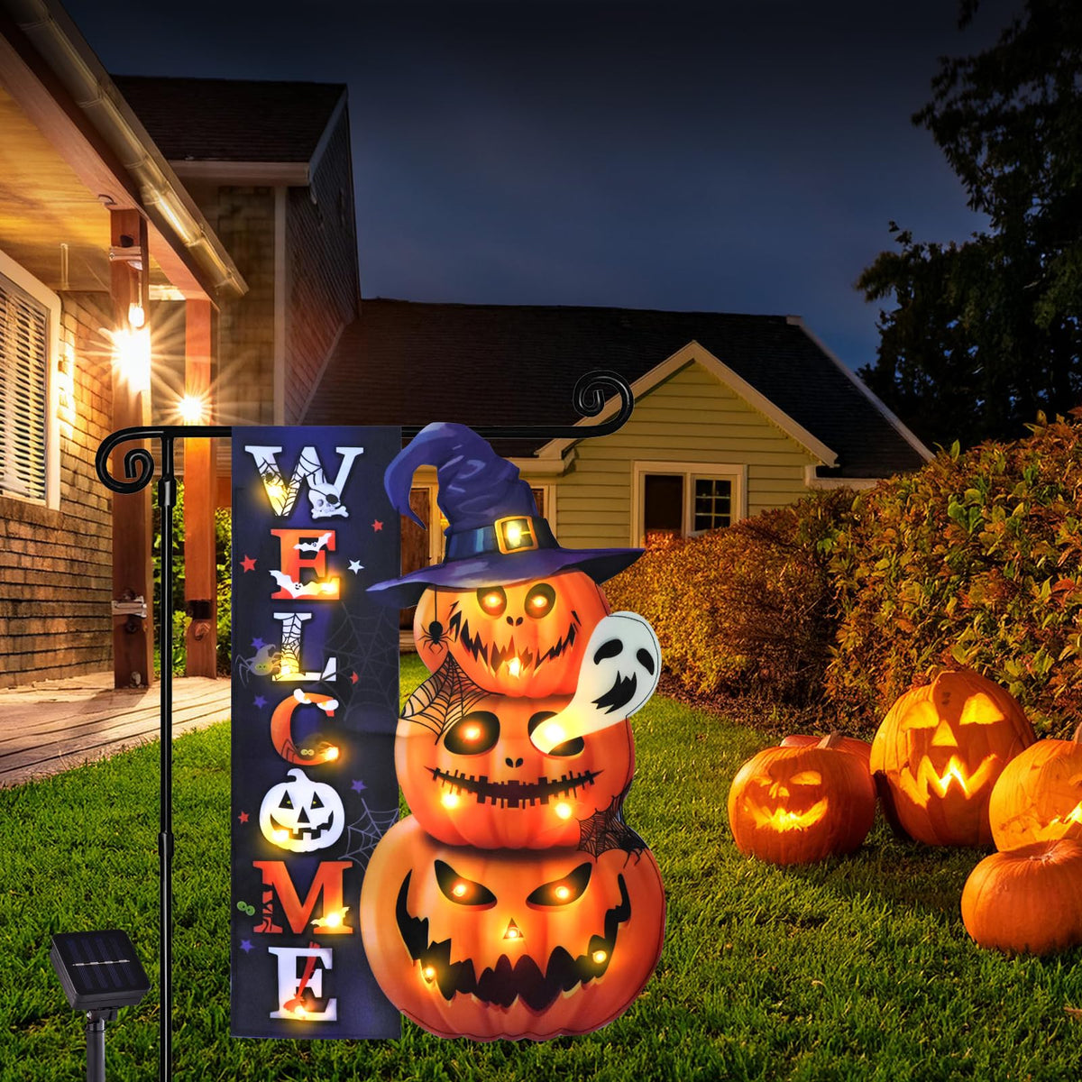 FLAGMESAGE Halloween Lighted Garden Flag, Pumpkin Yard Decor, 12x18 In