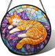 Stained Glass Window Hanging Sleeping Orange Cat 9.8" - Memorial Gift Suncatcher Door Sun Catcher Decor Birthday Christmas for Lost Pets Mom Men Woman Friend