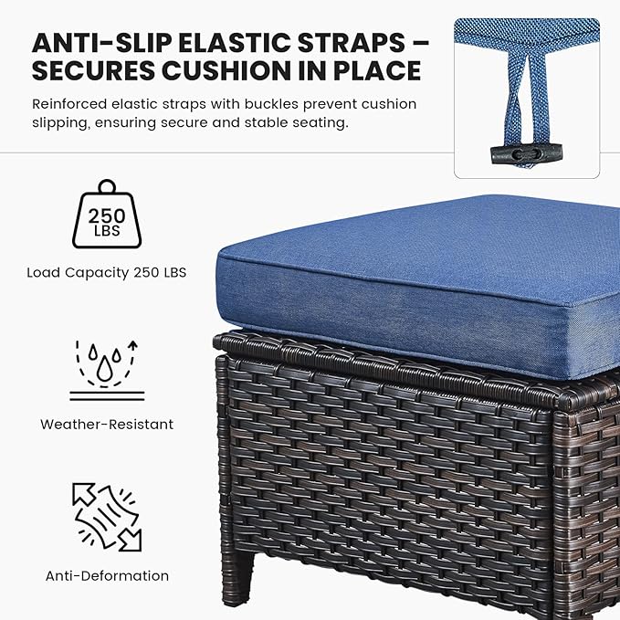 Belord Wicker Furniture 4 Pieces Outdoor Patio Furniture Set Patio Chairs with Ottomans Conversation Set for Porch Garden Deck Balcony Poolside