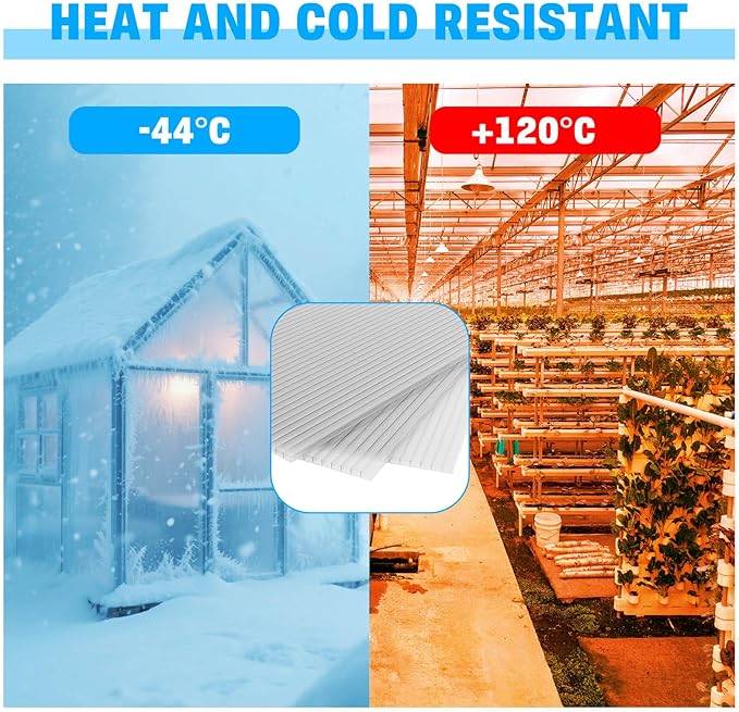 14 Pack Polycarbonate Greenhouse Panels, 4' x 2' x 0.16" Twin-Wall Polycarbonate Sheets for All Weather Greenhouse Covering, Excellent Light Transmission & Weather Resistance for Optimal Plant Growth