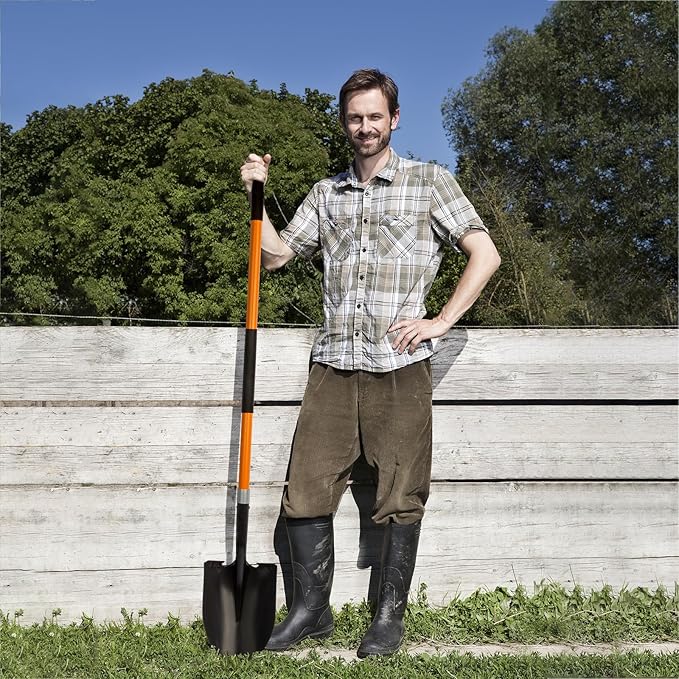 VNIMTI Heavy Duty Gardening Shovel, 56 Inch Round Blade with Fiberglass Handle (Orange)