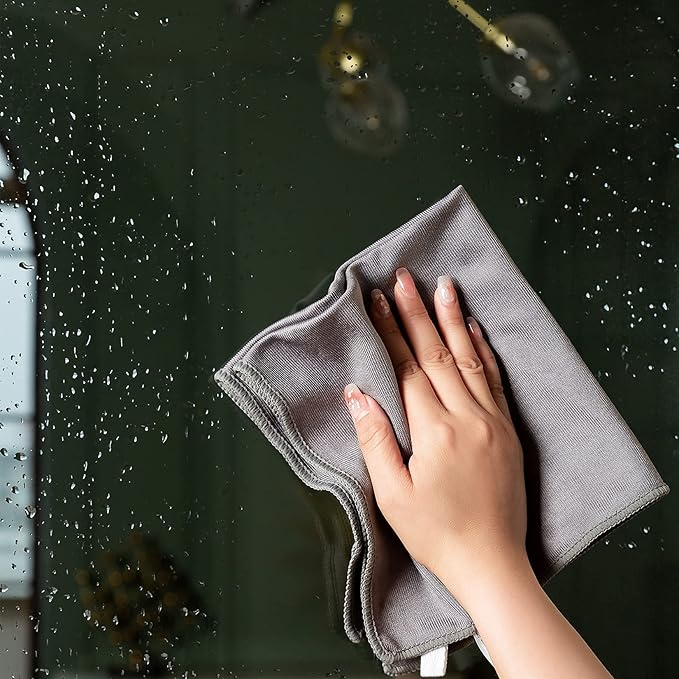 6 Pack Microfiber Glass Cleaning Cloth, 16 Inch X 16 Inch, Lint Free Quickly Clean Window, Glasses, Windshields, Mirrors, and Stainless Steel, Grey