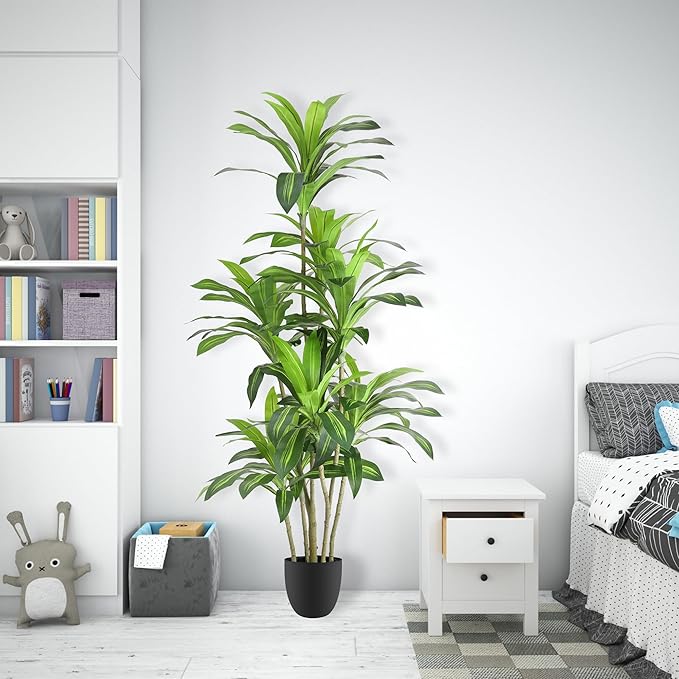 Waoops Artificial Plants 6Ft Dracaena Fragrans Faux Trees with 8 Heads Fake Tree for Home Decor Indoor or Outdoor Office Decoration Housewarming Gift