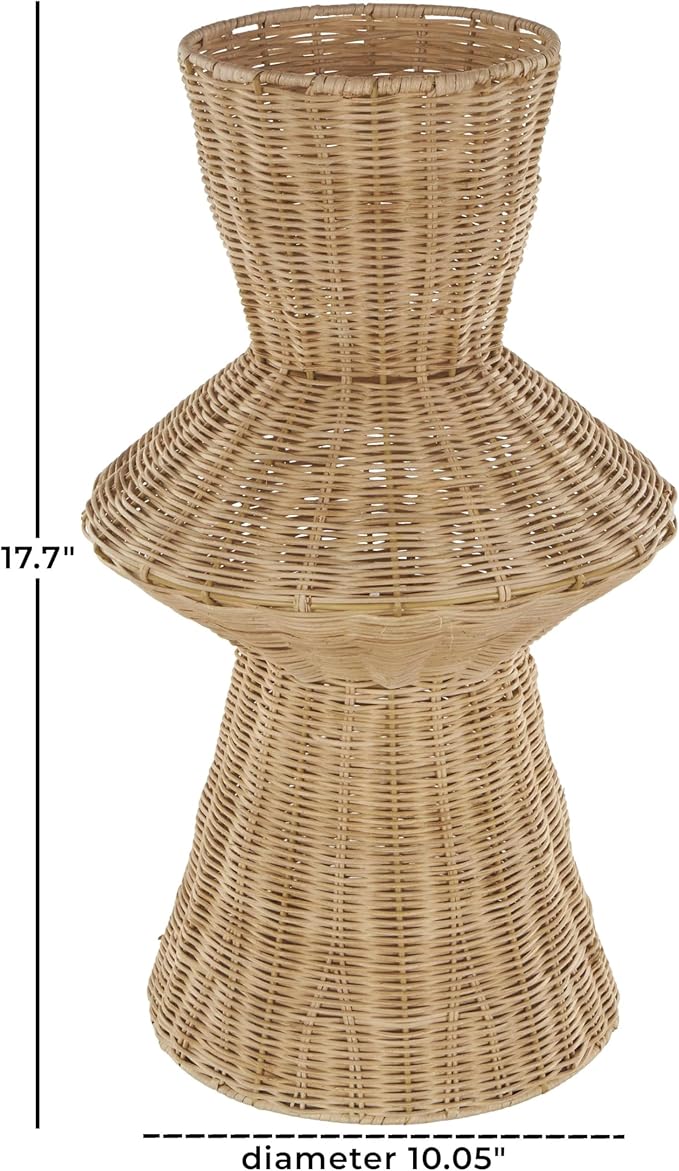 Deco 79 Rattan Handmade Decorative Vase Woven Tapered Fluted Centerpiece Vase, Vase for Home Decoration 10" x 10" x 18", Brown