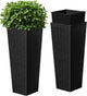 Devoko Resin Tall Planters for Outdoor Plants Set of 2, Large Taper Outdoor Planter Pots with 4 Drainage Holes, Flower Pots Modern Decor for Porch, Patio, Backyard, Home Garden (Black, 24")