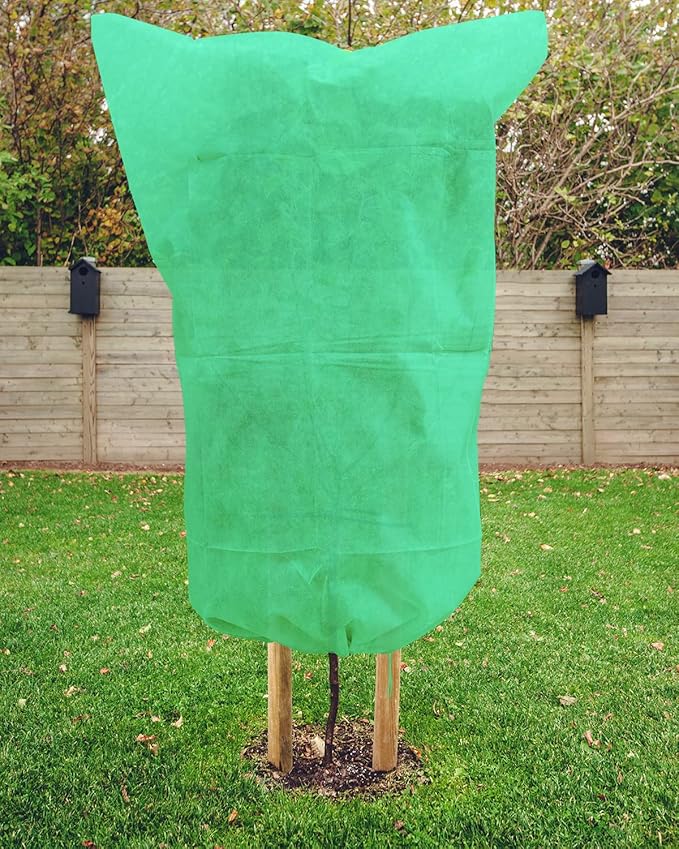 EAONE 12 Pack Plant Covers Freeze Protection, 32x47'' Winter Frosts Cloth for Outdoor Plants, Reusable Frost Blankets Drawstring Bags for Cold Freeze Sun Protection Bird Insect Prevention,Green